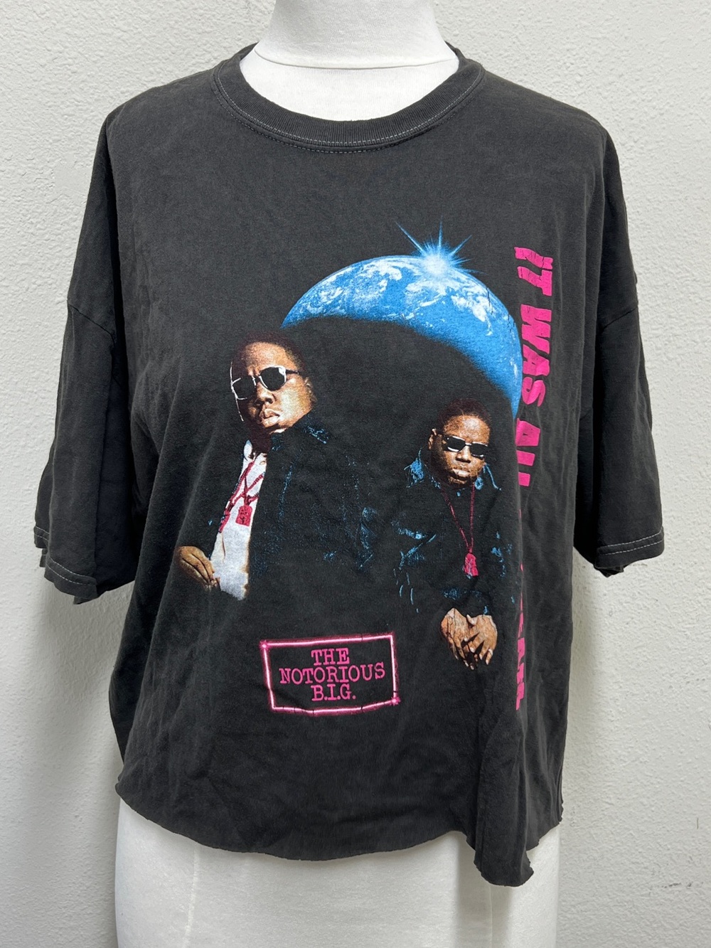 Notorious B.I.G. It Was All a Dream Oversized Boxy Cropped Tee S/M Black